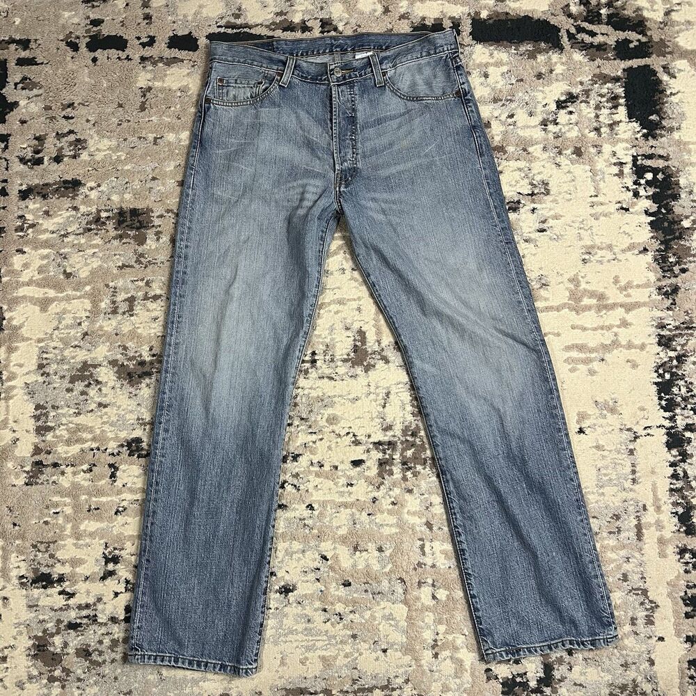 Vintage Y2K Levis 501 Straight Jeans Mens 36x32 Faded Button Fly Blue 2004